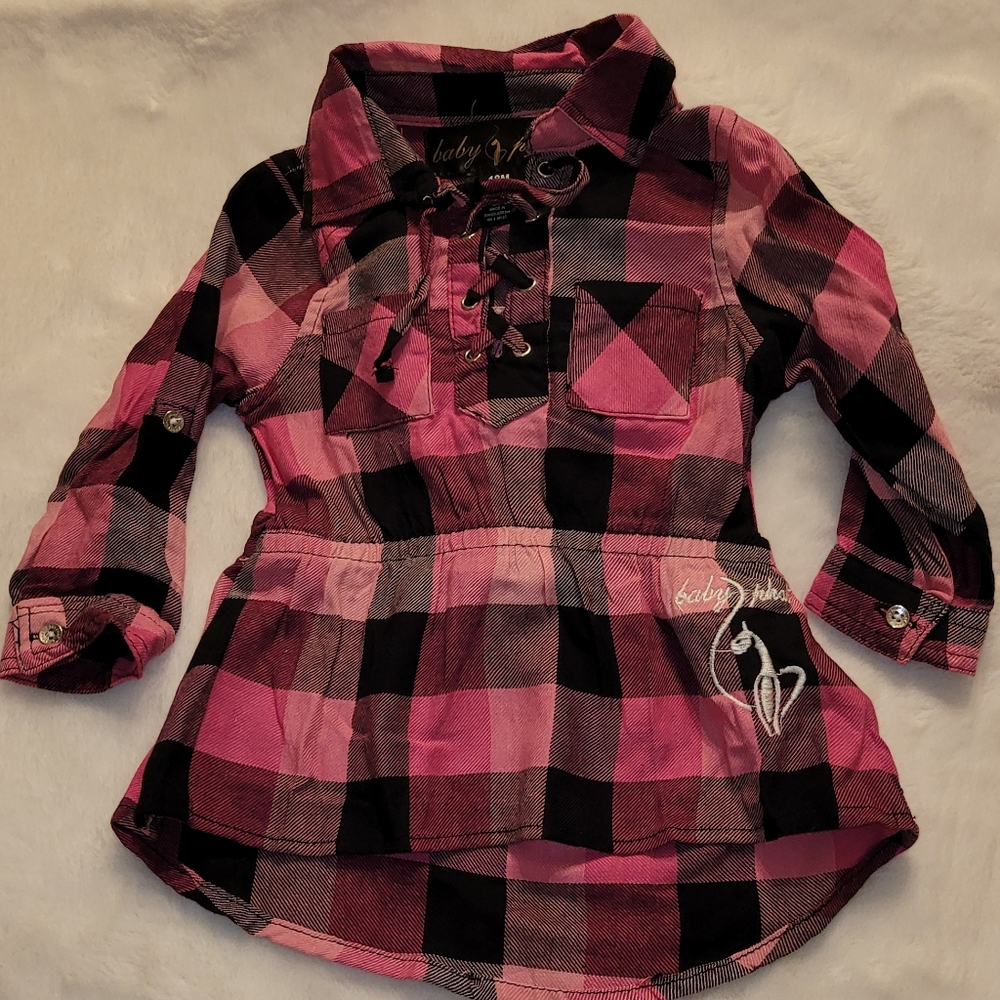 Vintage Baby Phat Infant's 18 months Flannel Pink & Black Plaid Dress / Top - Picture 2 of 10